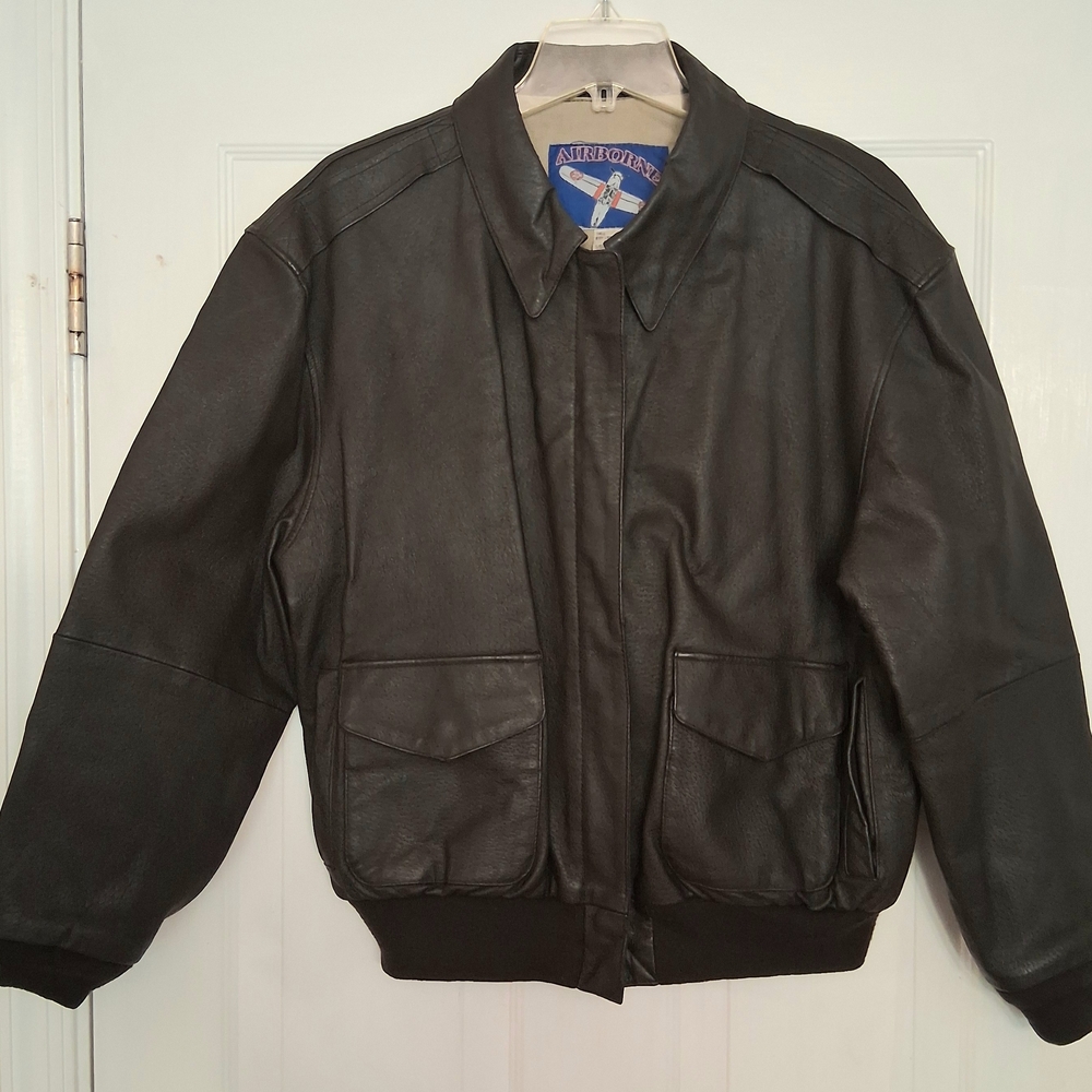 Dark Brown Bomber Jacket with Ribbed Collar and Relaxed Fit